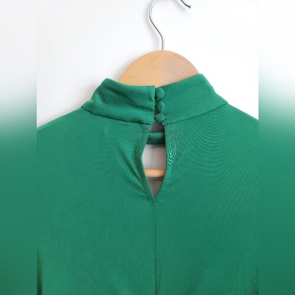 Y2k Ruched Blouse Slinky Emerald Green Long Sleeve NWT - Picture 7 of 16